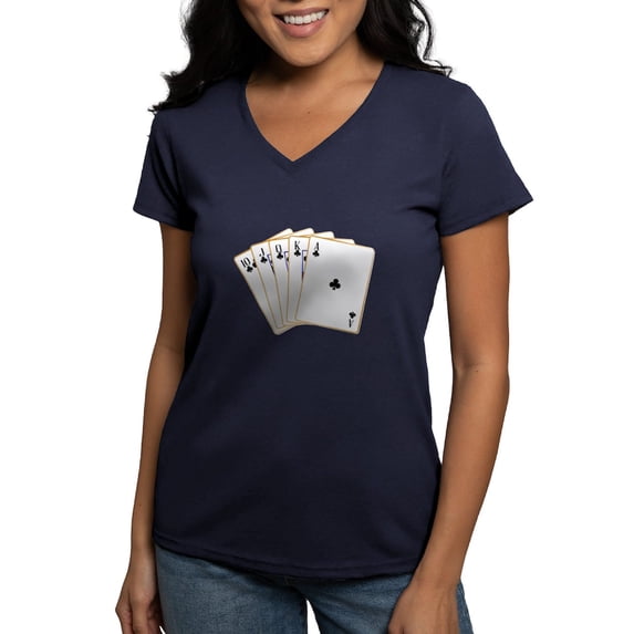 CafePress - Ace Clubs Flush T Shirt - Women's V-Neck Dark T-Shirt