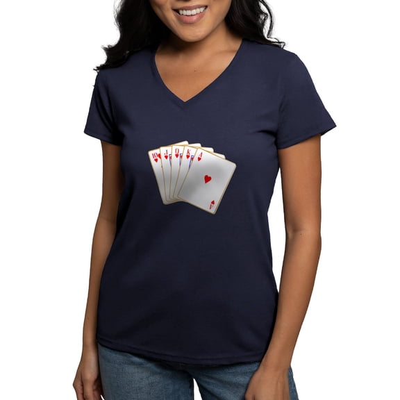 CafePress - Ace Hearts Flush T Shirt - Women's V-Neck Dark T-Shirt