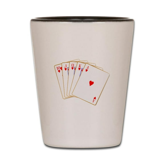 CafePress - Ace Hearts Flush - White/Black Shot Glass, Unique and Funny Shot Glass