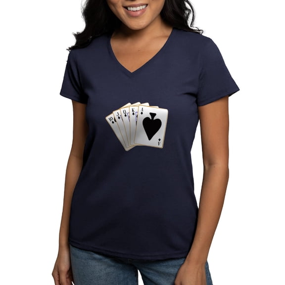 CafePress - Ace Spades Flush T Shirt - Women's V-Neck Dark T-Shirt