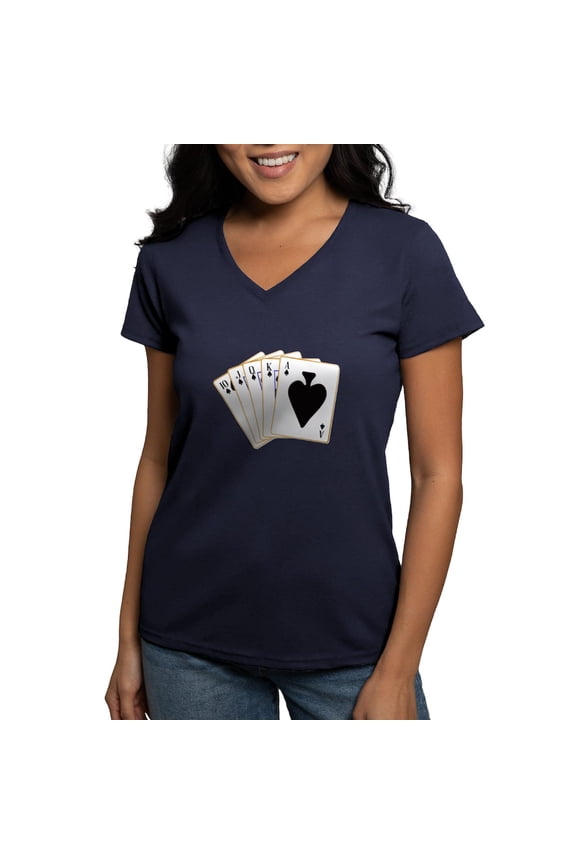 - Ace Spades Flush T Shirt - Women's V-Neck Dark T-Shirt