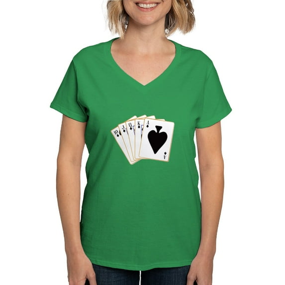 CafePress - Ace Spades Flush T Shirt - Women's V-Neck Dark T-Shirt