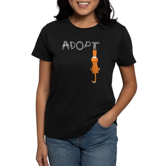 CafePress - Adopt Cats Rusty™ T Shirt - Women's Traditional Fit Dark T-Shirt