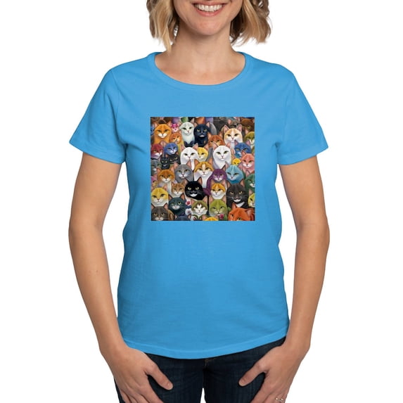CafePress - Adorable And Curious Cats Fantasy T Shirt - Women's Traditional Fit Dark T-Shirt