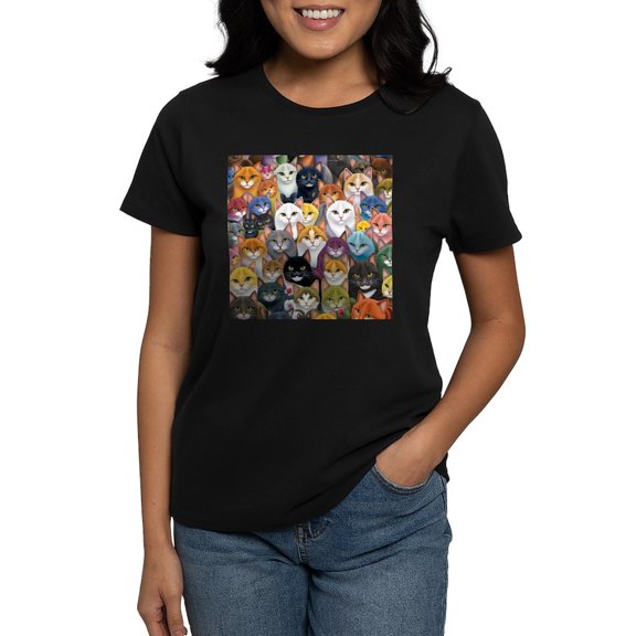 CafePress - Adorable And Curious Cats Fantasy T Shirt - Women's Traditional Fit Dark T-Shirt