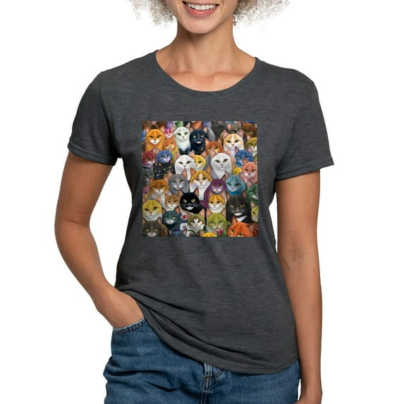 CafePress - Adorable And Curious Cats Fantasy T Shirt - Womens Tri-blend T-Shirt