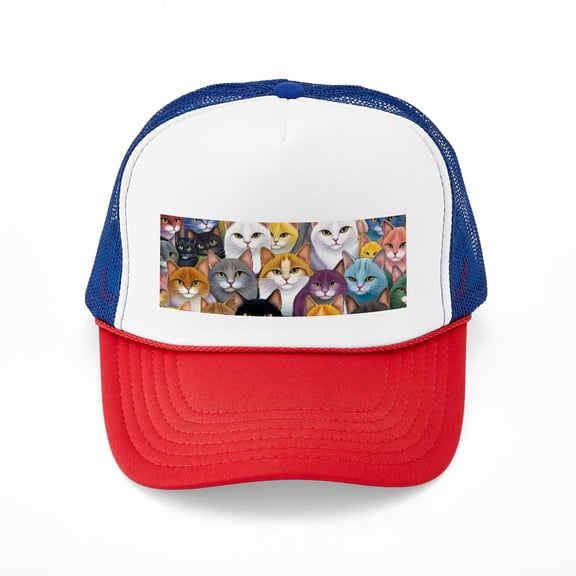 CafePress - Adorable And Curious Cats Fantasy - Adjustable Unisex Printed Trucker Hat with Mesh Back