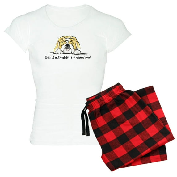 CafePress - Adorable Bulldog Women's Light Pajamas - Women's Short Sleeve Print T-Shirt and Pants Light Cotton Pajama Set