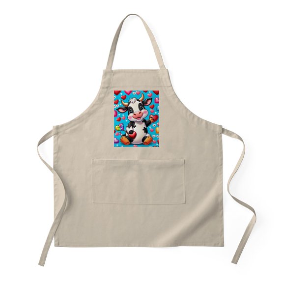 CafePress - Adorable Cow Has Hearts - Kitchen Apron with Pockets, Grilling Apron, Baking Apron