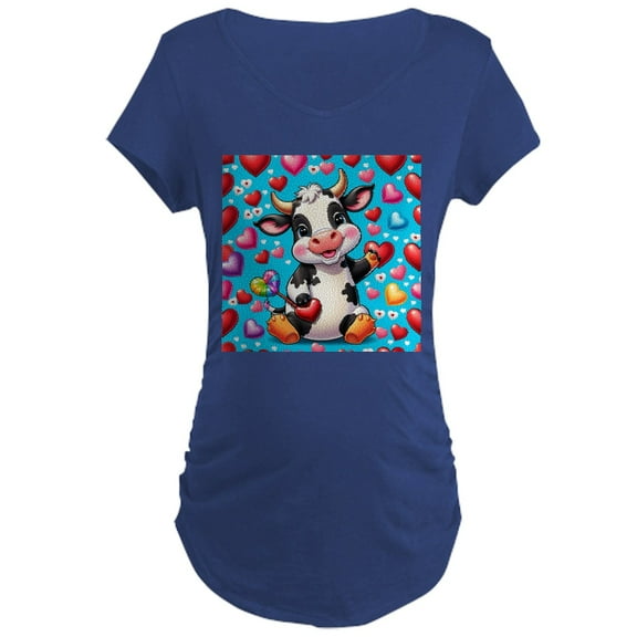 CafePress - Adorable Cow Has Hearts Maternity T Shirt - Maternity Dark T-Shirt
