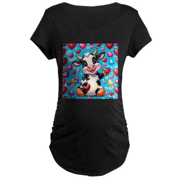 CafePress - Adorable Cow Has Hearts Maternity T Shirt - Maternity Dark T-Shirt