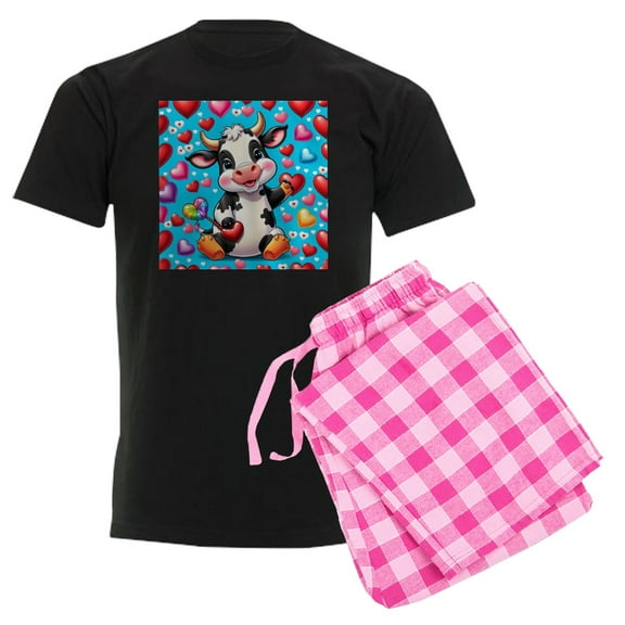 CafePress - Adorable Cow Has Hearts Pajamas - Men's Dark Loose Fit Cotton Pajama Set