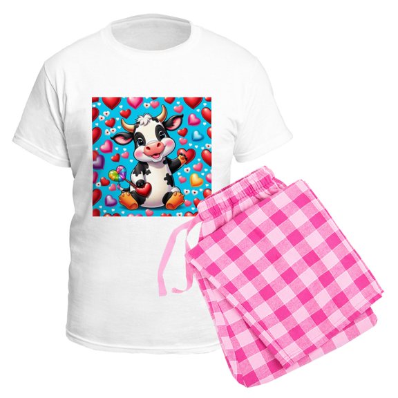 CafePress - Adorable Cow Has Hearts Pajamas - Men's Light Loose Fit Cotton Pajama Set