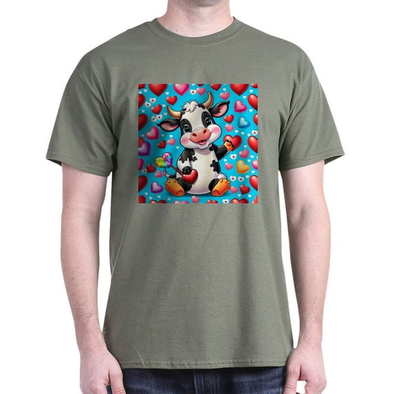 CafePress - Adorable Cow Has Hearts T Shirt - Men's Classic Graphic Cotton T-Shirt