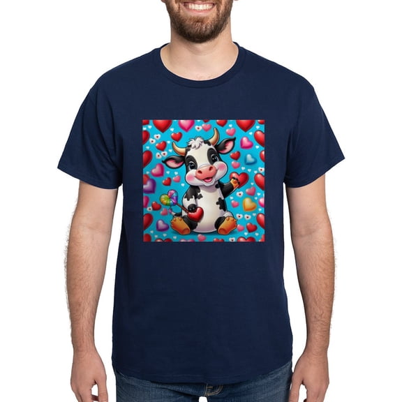 CafePress - Adorable Cow Has Hearts T Shirt - Men's Classic Graphic Cotton T-Shirt
