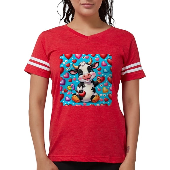 CafePress - Adorable Cow Has Hearts T Shirt - Womens Football Shirt
