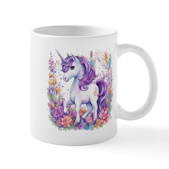 CafePress - Adorable Floral Unicorn - 11 oz Ceramic Mug - Novelty Coffee Tea Cup