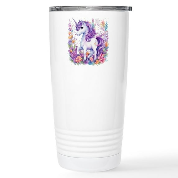 CafePress - Adorable Floral Unicorn Mugs - Insulated Stainless Steel Travel Tumbler 20 oz.
