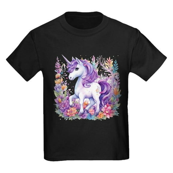 CafePress - Adorable Floral Unicorn T Shirt - Dark T-Shirt Kids XS-XL