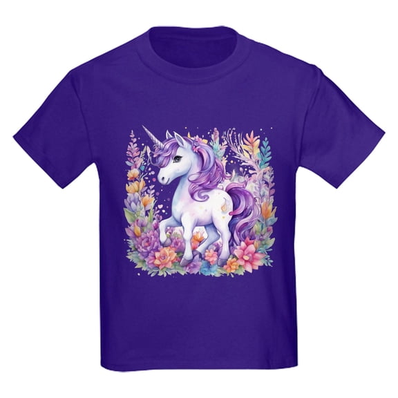 CafePress - Adorable Floral Unicorn T Shirt - Dark T-Shirt Kids XS-XL