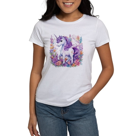 CafePress - Adorable Floral Unicorn T Shirt - Women's Classic T-Shirt