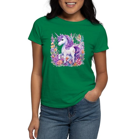 CafePress - Adorable Floral Unicorn T Shirt - Women's Traditional Fit Dark T-Shirt