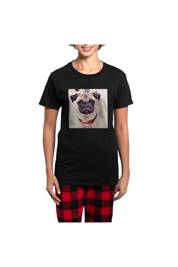 - Adorable Pug Puppy Pajamas - Women's Short Sleeve Print T-Shirt and Pants Dark Cotton Pajama Set