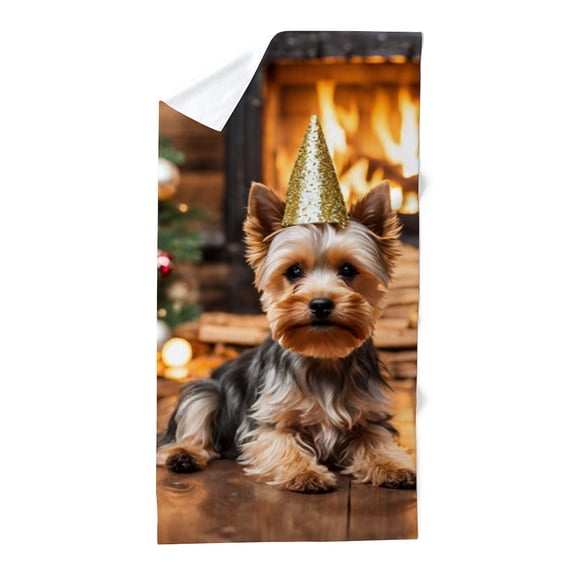 CafePress - Adorable Yorkshire Terrier Yorke Christmas - Large Beach Towel, Soft 30"x60" Towel with Unique Design
