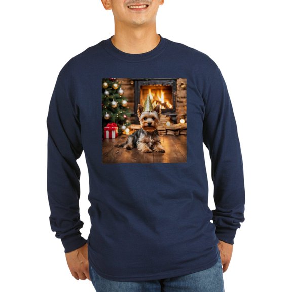 CafePress - Adorable Yorkshire Terrier Yorke Christmas Long Sleeve T Shirt - Long Sleeve Dark T-Shirt