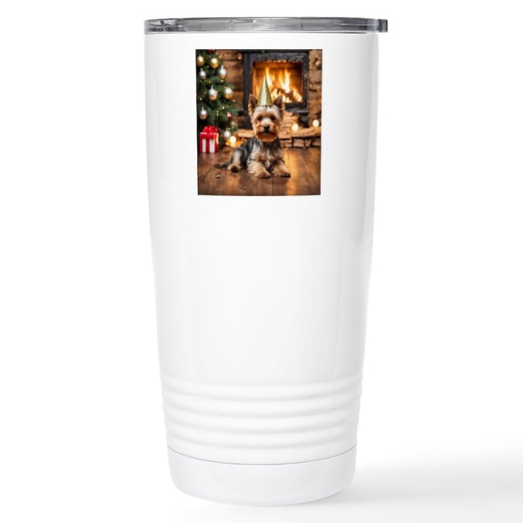 CafePress - Adorable Yorkshire Terrier Yorke Christmas Mugs - Insulated Stainless Steel Travel Tumbler 20 oz.