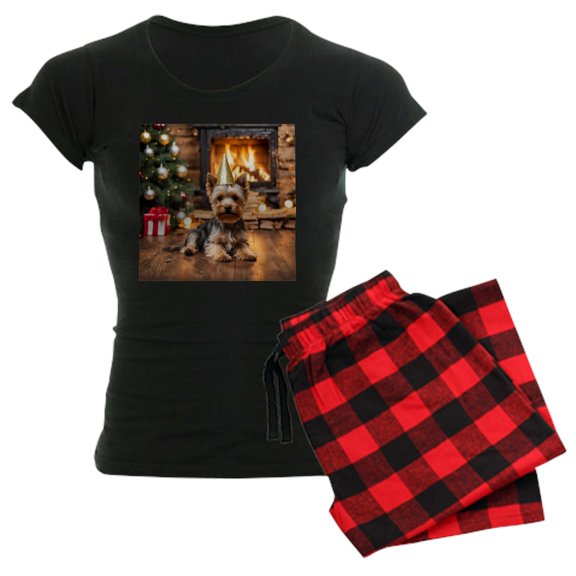CafePress - Adorable Yorkshire Terrier Yorke Christmas Pajamas - Women's Dark Pajamas