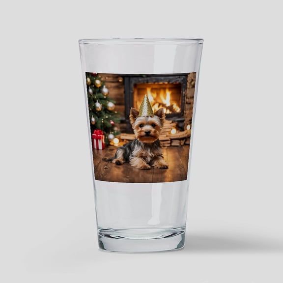 CafePress - Adorable Yorkshire Terrier Yorke Christmas - Pint Glass, Drinking Glass, 16 oz. CafePress