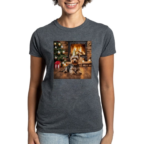 CafePress - Adorable Yorkshire Terrier Yorke Christmas T Shirt - Women's Traditional Fit Dark T-Shirt