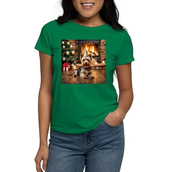 CafePress - Adorable Yorkshire Terrier Yorke Christmas T Shirt - Women's Traditional Fit Dark T-Shirt
