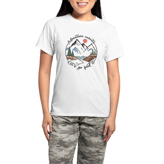 CafePress - Adventure Awaits Let'S Go Find It Pajamas - Women's Short Sleeve Print T-Shirt and Pants Light Cotton Pajama Set
