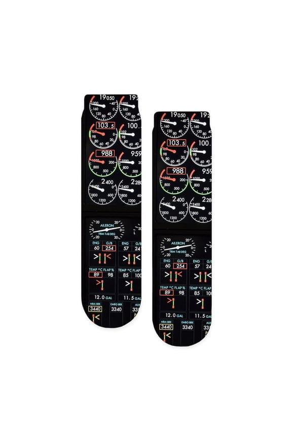 - Aeroplane Control Panel Display - Unisex Novelty Printed Crew Adult Socks