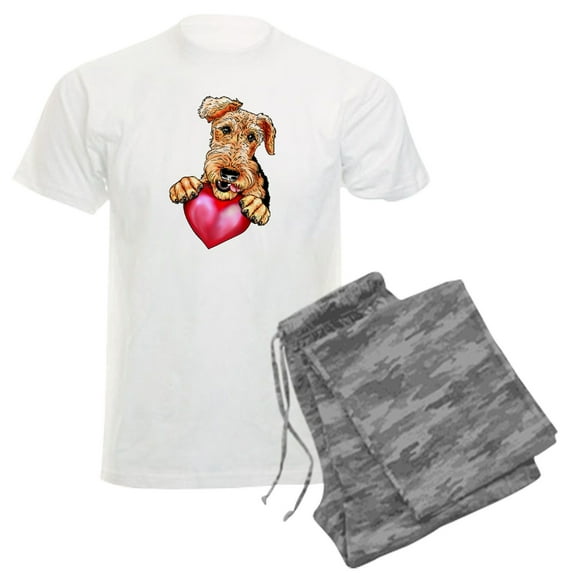 CafePress - Airedale Holding Heart Men's Light Pajamas - Men's Light Loose Fit Cotton Pajama Set