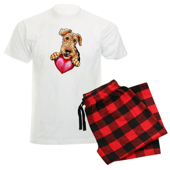 CafePress - Airedale Holding Heart Men's Light Pajamas - Men's Light Loose Fit Cotton Pajama Set