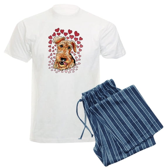 CafePress - Airedale Terrier Hearts Men's Light Pajamas - Men's Light Loose Fit Cotton Pajama Set