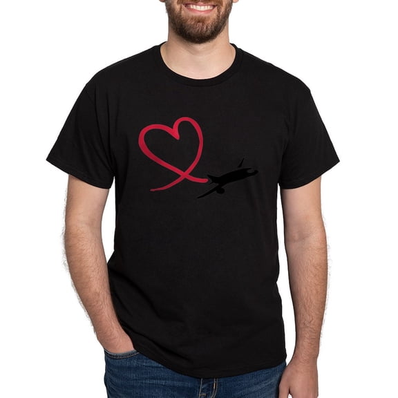 CafePress - Airplane Red Heart Dark T Shirt - Men's Classic Graphic Cotton T-Shirt
