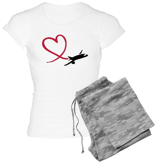 CafePress - Airplane Red Heart - Women's Light Pajamas