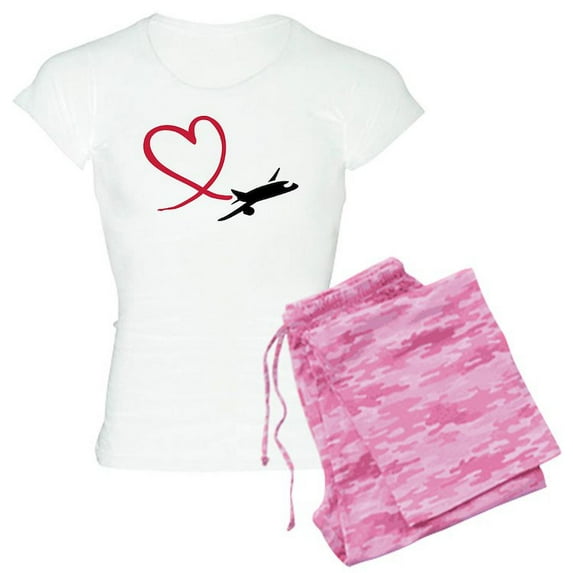 CafePress - Airplane Red Heart - Women's Light Pajamas