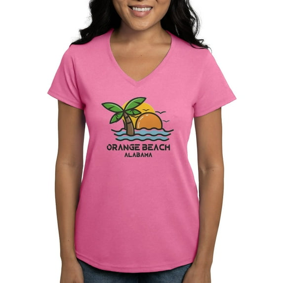 CafePress - Alabama Orange Beach T Shirt - Women's V-Neck Dark T-Shirt