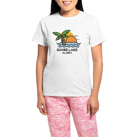 CafePress - Alaska Goose Lake Pajamas - Women's Short Sleeve Print T-Shirt and Pants Light Cotton Pajama Set