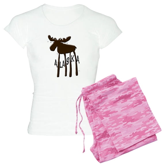CafePress - Alaska Moose Women's Light Pajamas - Women's Short Sleeve Print T-Shirt and Pants Light Cotton Pajama Set