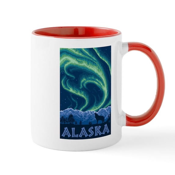 CafePress - Alaska Northern Lights Mugs - 11 oz Ceramic Mug - Novelty Coffee Tea Cup