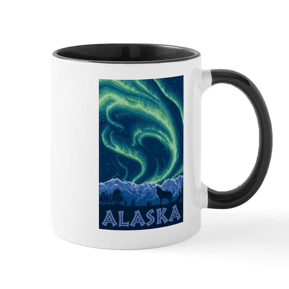 CafePress - Alaska Northern Lights Mugs - 11 oz Ceramic Mug - Novelty Coffee Tea Cup