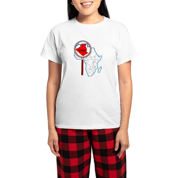 CafePress - Algeria Under The Magnifying Glass Pajamas - Women's Short Sleeve Print T-Shirt and Pants Light Cotton Pajama Set