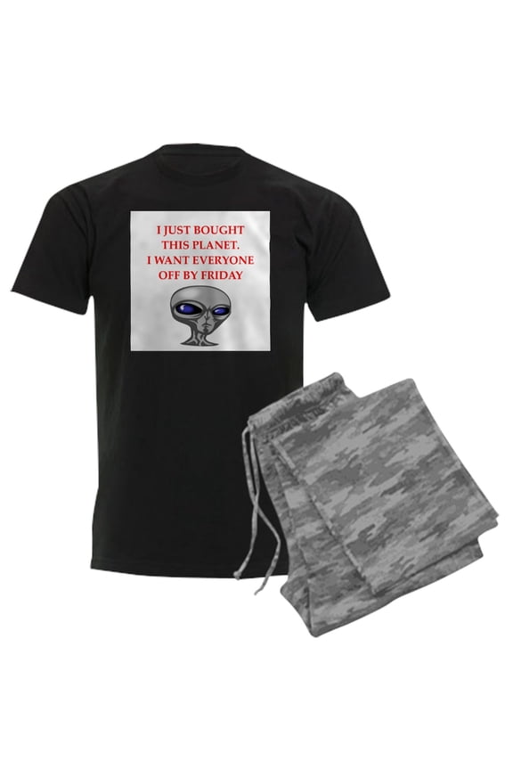 - Alien Invasion Pajamas - Men's Dark Loose Fit Cotton Pajama Set