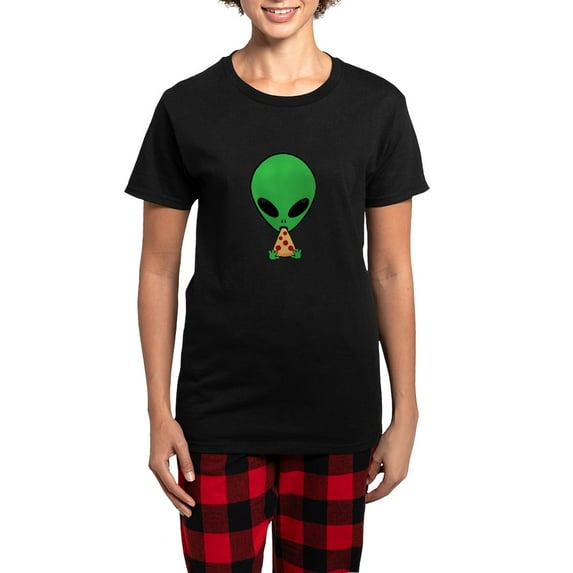CafePress - Alien Pizza Pajamas - Women's Short Sleeve Print T-Shirt and Pants Dark Cotton Pajama Set